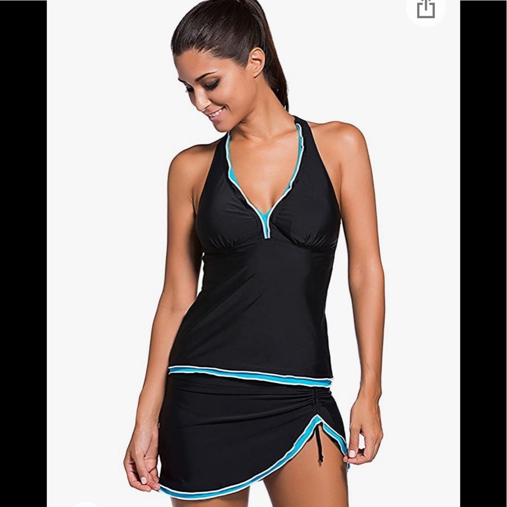 REKITA Bikini Swimsuit Halter Tankini Top and Skort Bottom Set Large - Picture 1 of 12
